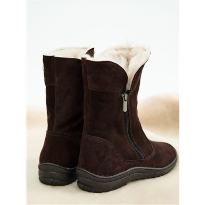 Полусапоги женские шоколадные замшевые с замком на литой подошве