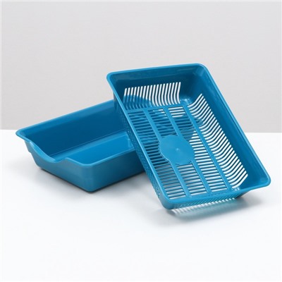 Туалет для кошек, 36×25×9 см, глубокий, с сеткой, пластик, синий