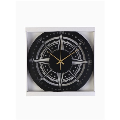 Часы настенные интерьерные «Компас», бесшумные, плавный ход, d=40 см, металл, чёрные