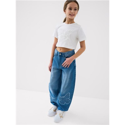 Брюки текстильные джинсовые для девочек