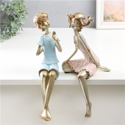 Набор фигурок настольных полистоун «Дети — озорники», на полку, бело-золотой, 2 шт.