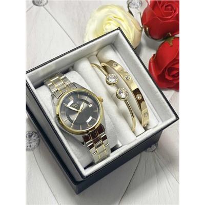 Подарочный набор для женщин часы, 2 браслета + коробка #22863145