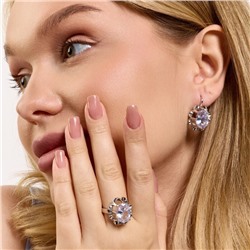 Комплект ювелирной бижутерии коллекция "Дубай" серьги и кольцо 19 р, покрытие посеребрение, вставка: фианит, цвет: прозрачный, арт.313.342-19