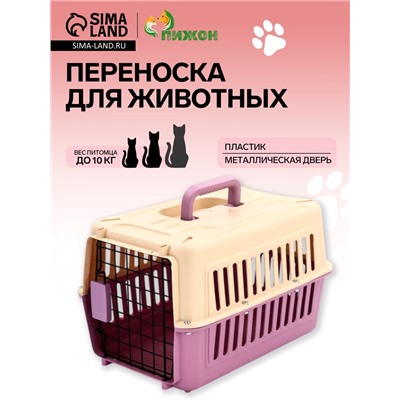 Переноска для животных, 44×31×27 см, пластик, бежевая, лавандовая