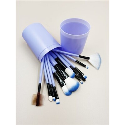 Набор  кистей для макияжа в тубусе 12шт, Голубые