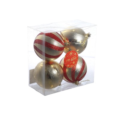 Ёлочные игрушки «Закрученные полосы», шары новогодние, d=8 см, набор 4 шт., золотисто-красный