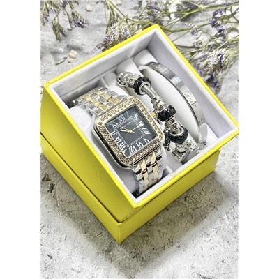Подарочный набор для женщин часы, 2 браслета + коробка #22853235