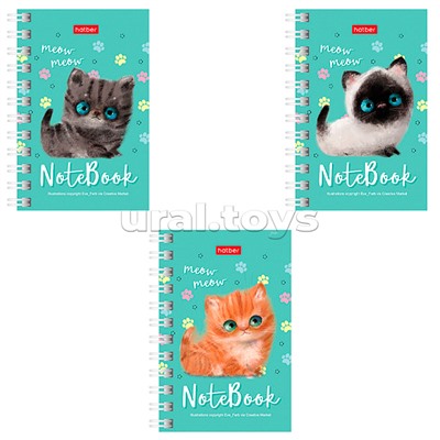Записная книжка 40л. А7ф "Кошарики" клетка, на гребне