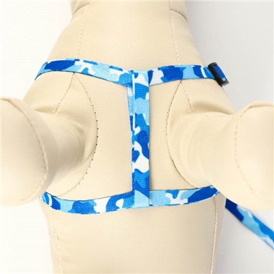 Шлейка с поводком «Камуфляж», ширина 1 см, шлейка 21-35 см, поводок 120 см, капрон, синяя, голубая