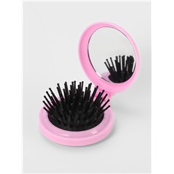 Расчёска массажная LOVE, складная, с зеркалом, d=6.5 см, МИКС