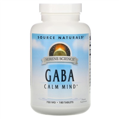 Source Naturals, GABA Calm Mind, ГАМК, 750 мг, 180 таблеток