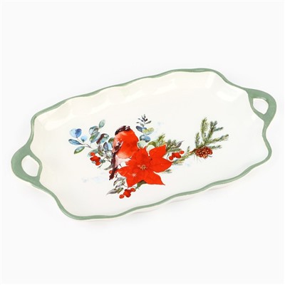 Блюдо новогоднее «Снегирь», 23×13×2.5 см, ручная работа
