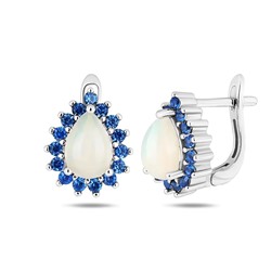 Серьги, опал нат. белый , наносапфир, NKD-2321
