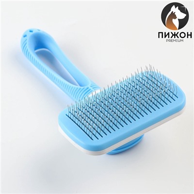 Пуходёрка Пижон Premium, 10×19 см, с каплями, с самоочисткой, облегчённая, пластик, голубая