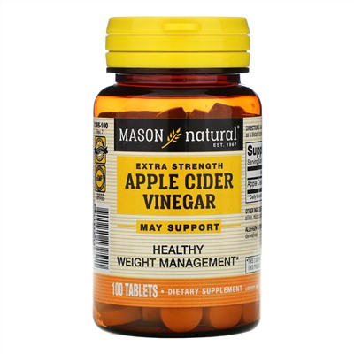 Mason Natural, Яблочный уксус особой крепости, 100 таблеток