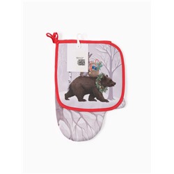 Набор кухонный «Этель. Лесные звери», варежка-прихватка 20×28 см, прихватка 19×19 см