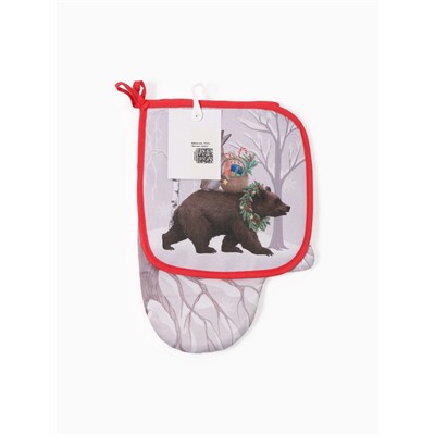 Набор кухонный «Этель. Лесные звери», варежка-прихватка 20×28 см, прихватка 19×19 см