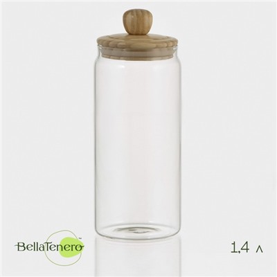 Банка для сыпучих Bella Tenero «Эко», 1.4 л, 10×25.5 см, с бамбуковой крышкой, стекло, прозрачная
