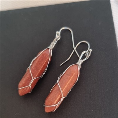 Серьги длинные Авантюрин коричневый, 1050, арт.218.060