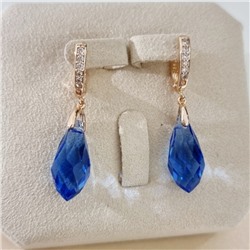 Серьги с кристаллом под Swarovski ювелирная бижутерия коллекция "Дубай", покрытие позолота, цвет: синий, арт.414.474
