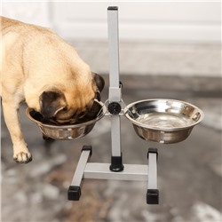 Подставка с мисками, 2×1.5 л, высота 50 см, разборная с верхним фиксатором, хром