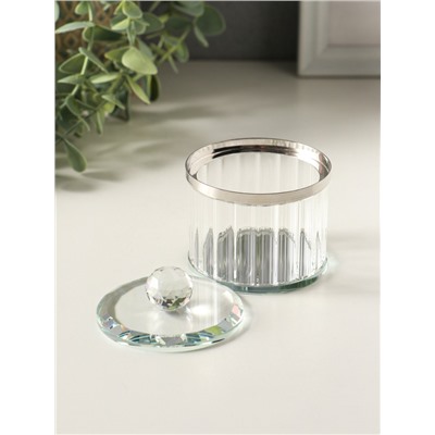 Шкатулка для украшений «Шар», стекло, с крышкой и металлическим ободком под серебро, 6.7×6.7×7 см