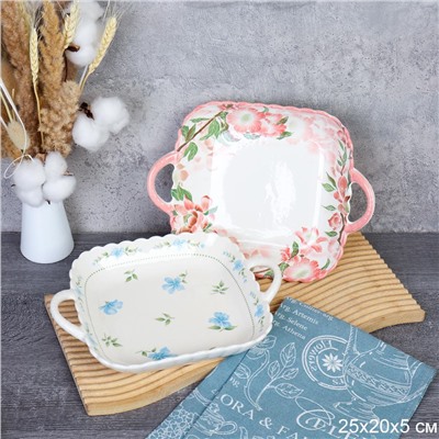 Блюдо с ручками квадратное / WX106 /уп 40/ 25х20х5 см