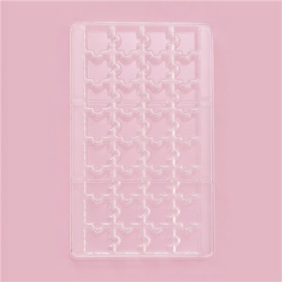 Форма для конфет и шоколада «Пазлы», 20×12×2.5 см, 32 ячейки 2×2×0.8 см, прозрачная