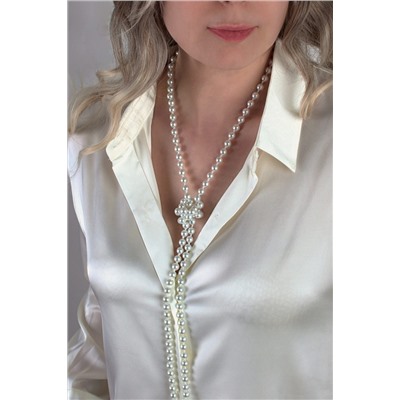 Набор бижутерии 3в1: Бусы жемчуг длинные сотуар 120см(60)+жемчужные пусеты + Подарок, в подарочном мешочке НАТАЛИ, 1131007