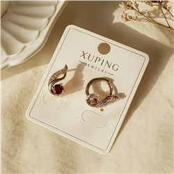 Серьги коллекция "Xuping" покрытие позолота, вставка: фианиты, цвет: прозрачный и красный, арт.004.016