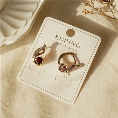Серьги коллекция "Xuping" покрытие позолота, вставка: фианиты, цвет: прозрачный и красный, арт.004.016