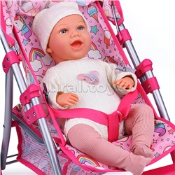 Коляска для кукол, металлическая, складная, прогулочная, со столиком, с тентом, с корзиной, в пакете