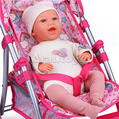 Коляска для кукол, металлическая, складная, прогулочная, со столиком, с тентом, с корзиной, в пакете