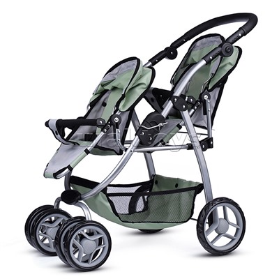 Коляска для кукол (для двойни)металлическая,прогулочная,с тентом,с корзиной,в пакете