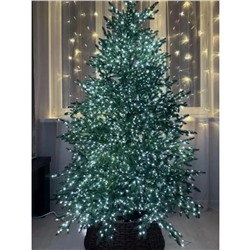 Гирлянда нить МИШУРА, хвойная лапа, (провод БЕЛЫЙ) с пультом, свечение цветное