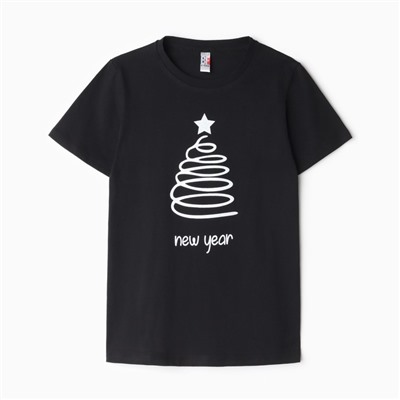 Футболка детская Let's go, новогодняя, чёрная, рост 140 см