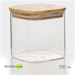 Банка для хранения сыпучих продуктов BellaTenero «Эко. Квадратная», 700 мл, 10×10.5 см, с бамбуковой крышкой, стекло