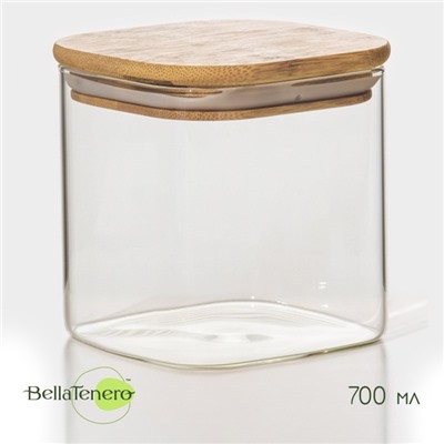 Банка для хранения сыпучих продуктов BellaTenero «Эко. Квадратная», 700 мл, 10×10.5 см, с бамбуковой крышкой, стекло