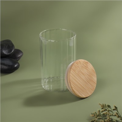 Органайзер для хранения ватных палочек «BAMBOO», с крышкой, d=6.5×10 см, прозрачный, коричневый