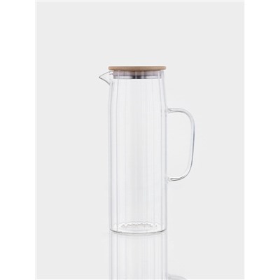 Кувшин Bella Tenero «Эко. Дольки», 1.2 л, 9×14×24.5 см, с бамбуковой крышкой, стекло, прозрачный