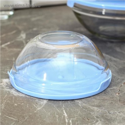 УЦЕНКА Набор стеклянных салатников Доляна «Классика» с крышками, 5 предметов: 900 мл (17×7.6 см), 500 мл (16×6 см), 350 мл (12.5×5.4 см), 200 мл (10.5×4.5 см), 130 мл (9×3.7 см), цвет голубой