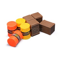 Погрузчик с прицепом и цистернами (свет, звук) в коробке (красный)