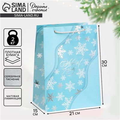 Пакет подарочный новогодний ламинированный «С Новым годом», 21×30×15 см