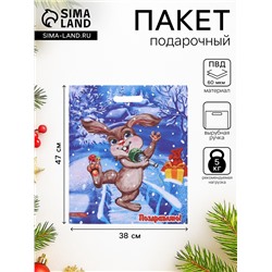 Пакет подарочный новогодний «Веселый зайка», полиэтиленовый с вырубной ручкой, 38×47 см