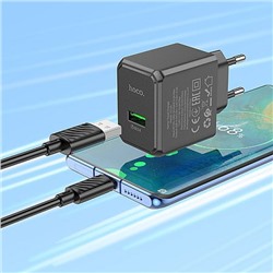 Зарядное устройство HOCO CS12A Сетевое + Кабель Type-C 1m/ QC 3.0/ 1 USB/ 18W/ Black HC-03720 ТТ0016111 HOCO