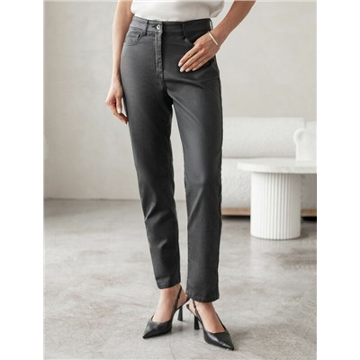 Брюки mom fit из эластичного хлопка с покрытием под кожу