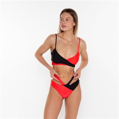 Купальник раздельный двухцветный женский, чёрный, розовый, размер 42