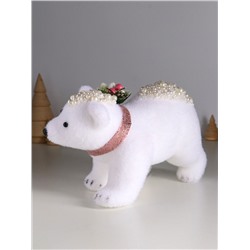 Фигурка «Белый мишка с еловым венком в бусинках», 13×23×13 см