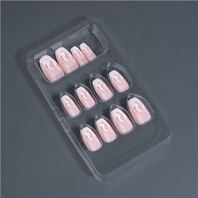 Накладные ногти «Fire», 12 шт., с клеевыми пластинами, форма балерина, розовые, белые