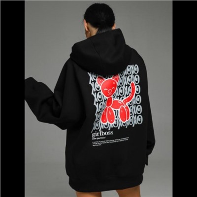 Худи женская Камелия (черный кошка)